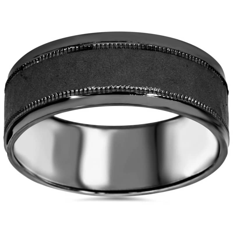 8mm Hammered Black Gold Mens Wedding Band