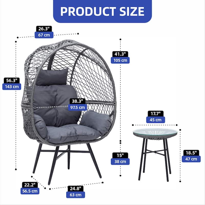 Wicker Egg Chair Set with Stand Comfortable Cushions and a Coffee Table