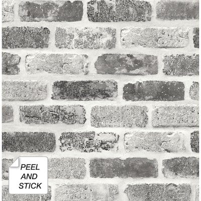 NextWall Grey Washed Brick Peel and Stick Removable Wallpaper - 20.5 in. W x 18 ft. L