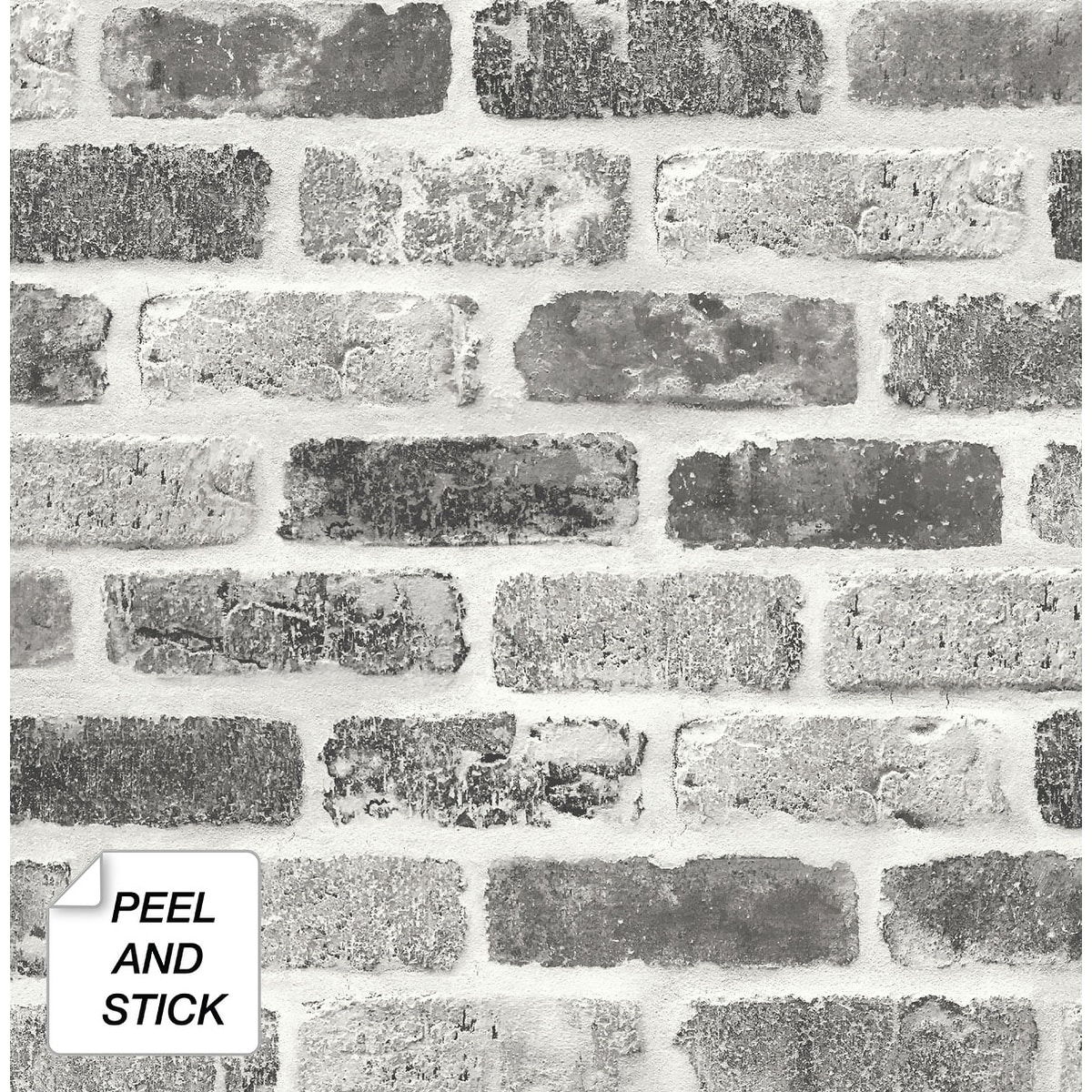 NextWall Grey Washed Brick Peel and Stick Removable Wallpaper - 20.5 in. W x 18 ft. L