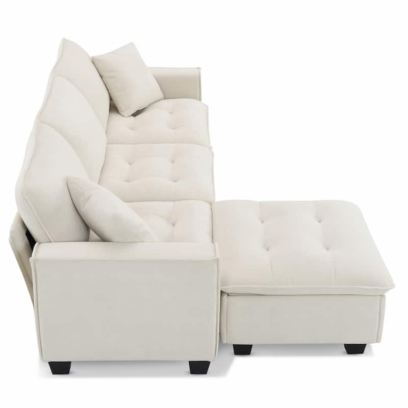 100" L-Shaped Convertible 4 Seater Sectional Sofa with Removable Ottoman and Matching Pillows, Suede Velvet Upholstery