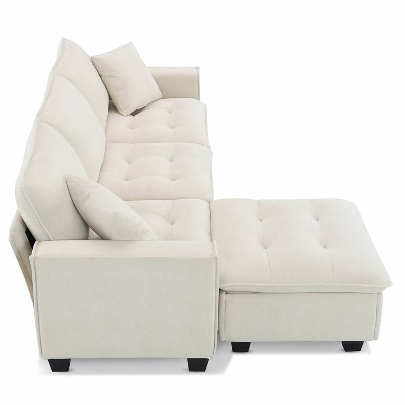 Modern Tufted Sectional Sofa with Luxurious Suede Fabric & Reinforced Legs - 4 Seat Sofa with Ottoman
