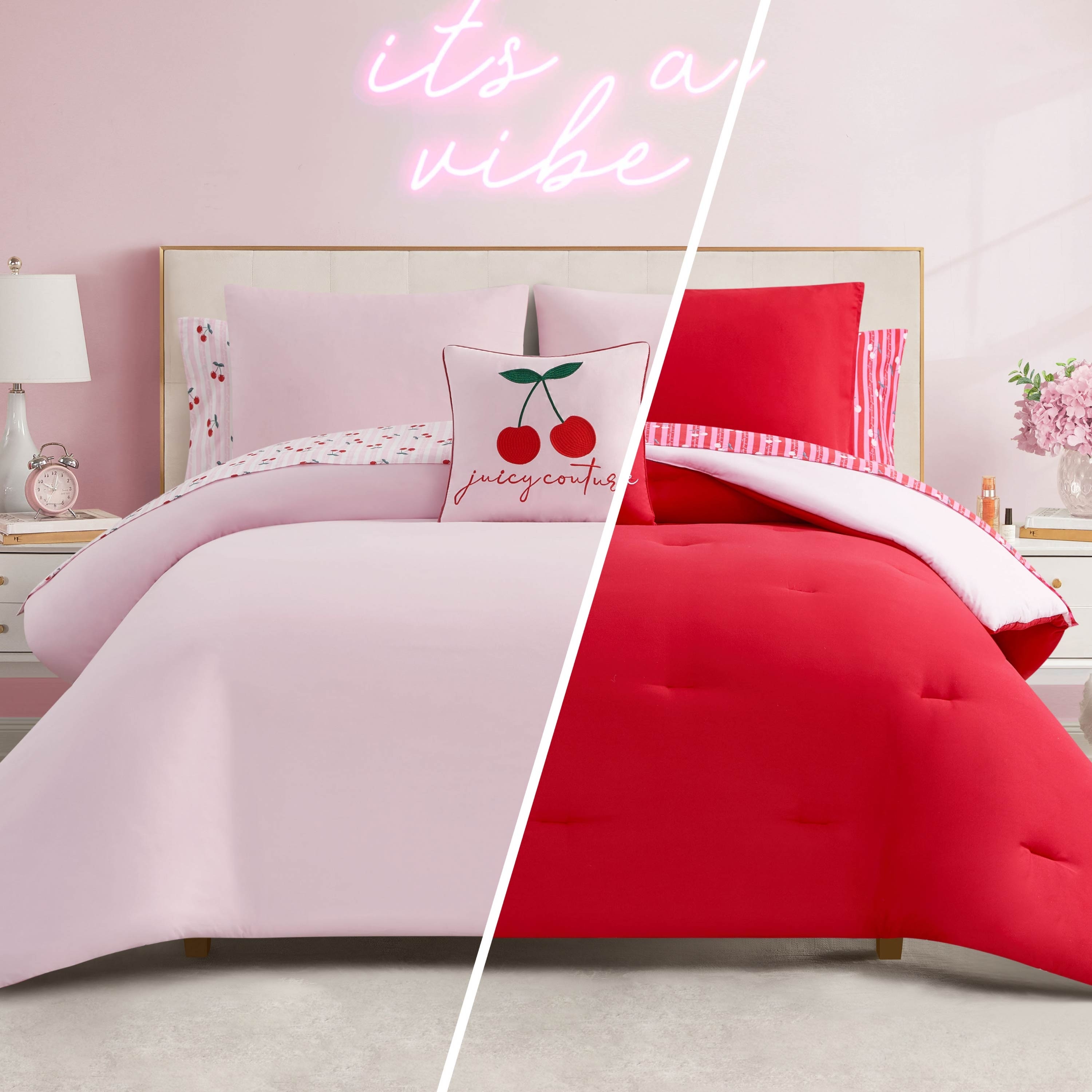 Juicy Couture Cherry Script Solid Reversible Comforter Bed in a Bag