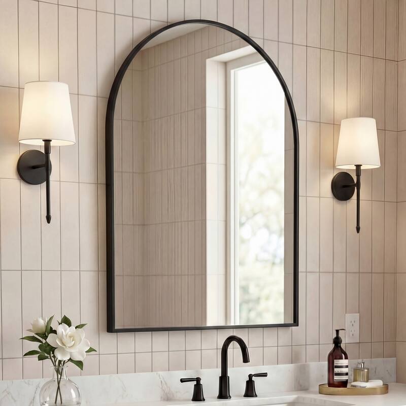 JONATHAN Y Elodie Arched Metal Framed Wall Mounted Mirror - Black - 38 H x 26 W x 1.5 D