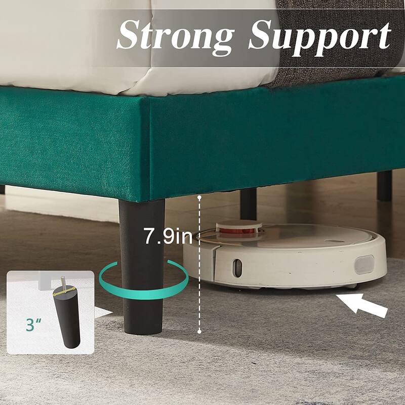 Javlergo Velvet Upholstered Platform Bed Frame with Adjustable Headboard