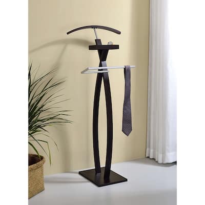 Modern Curved Chrome/Walnut Finish Suit Rack Valet Stand