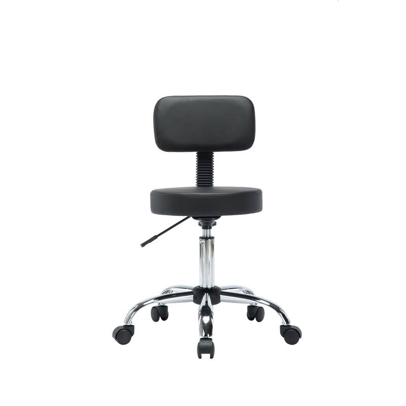 Adjustable Rolling Work Stool with Faux Leather Seat and Foldable Footrest, Versatile Stool for Home Office, Vanity,