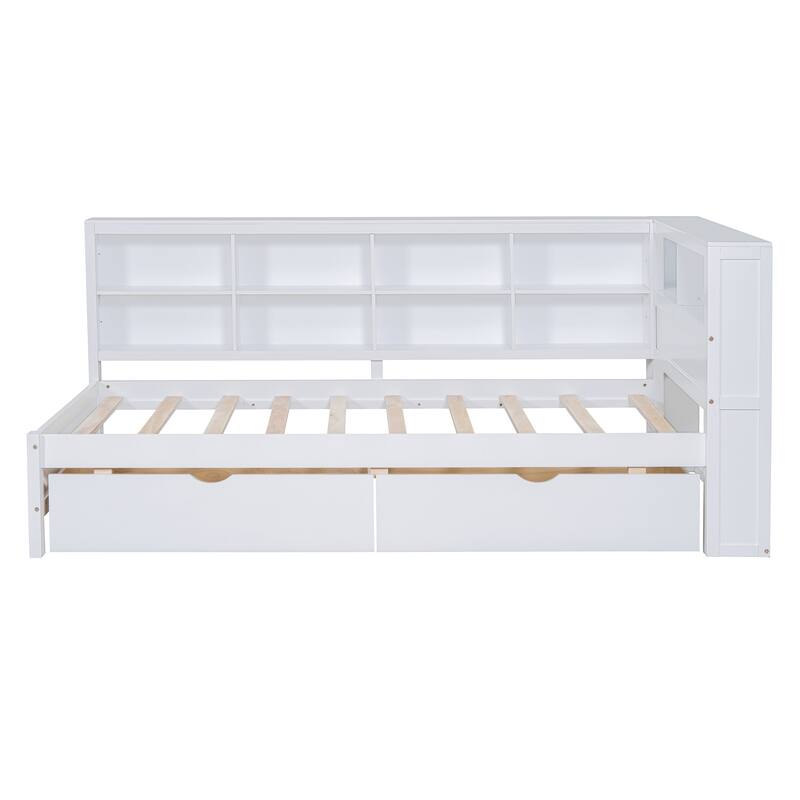 Wood Twin/Full Size DayBed with 2 Drawers, Storage Shelf and USB Charging Ports