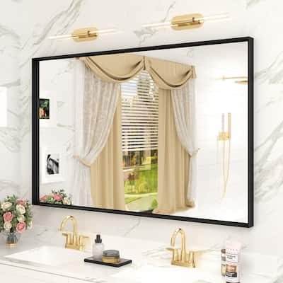 Full Size Metal Frame Wall Mirror Black Tempered Glass for Bathroom
