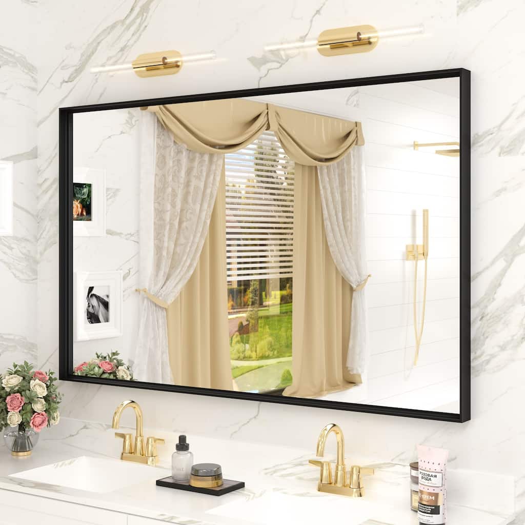 Extra Large Metal Frame Wall Mirror Black Tempered Glass for Bathroom