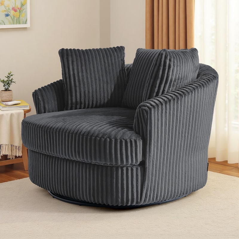 UIXE Oversize 43" Plush Corduroy Swivel Barrel Chair Comfy Accent Chair For Living Room