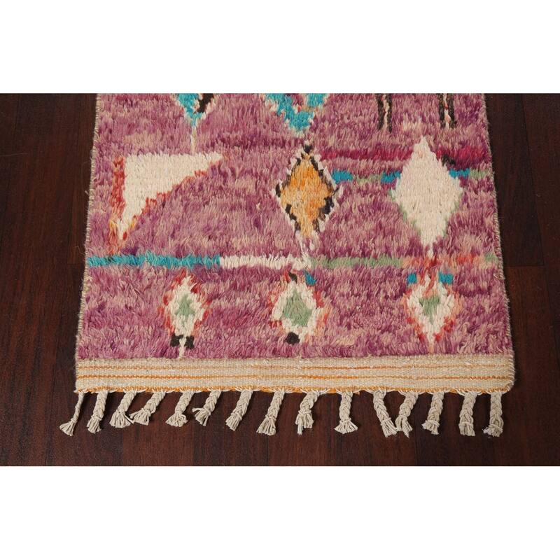 Tribal Geometric Moroccan Oriental Wool Runner Rug Hand-knotted Carpet - 2'6" x 12'7"