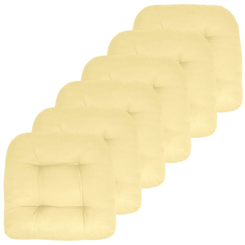 Sweet Home Collection Patio Cushions Outdoor Chair Pads Thick Fiber Fill Tufted 19" x 19" - Set of 6 - Yellow