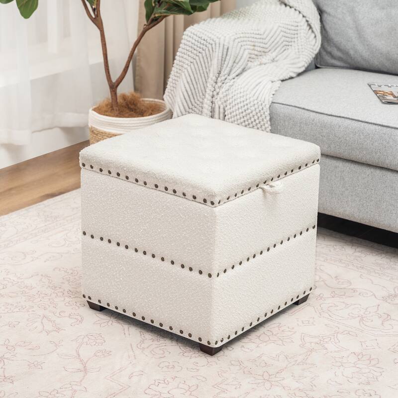 Adeco Fabric Square Ottoman with Tray