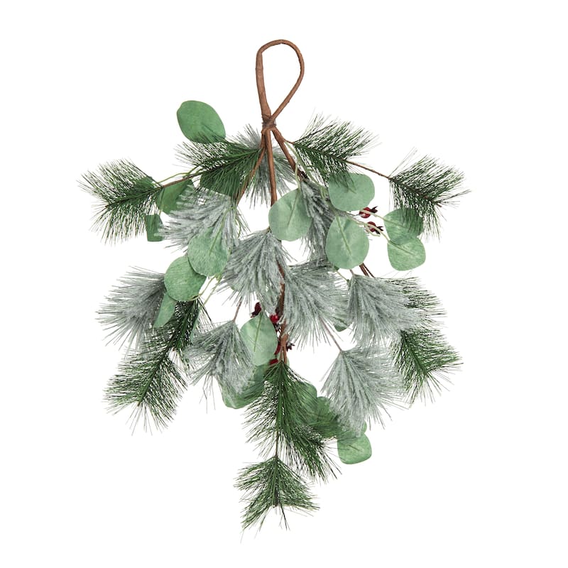 Transpac Fabric 24 in. Green Christmas Berries and Holly Twig Teardrop