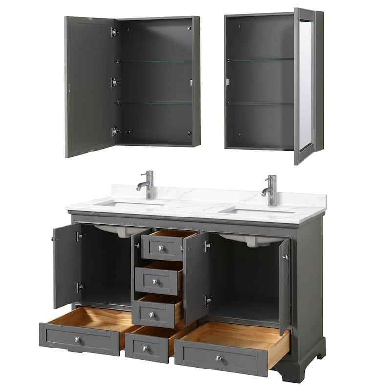 Deborah 60-inch Double Vanity, Quartz Top, Medicine Cabinets
