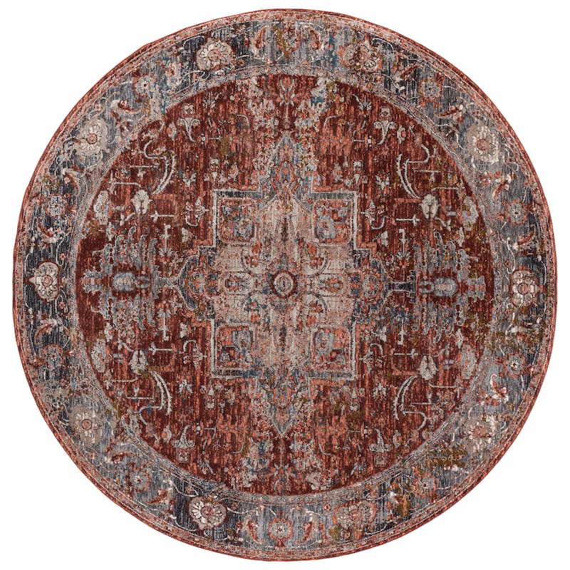 SAFAVIEH Limitee Marla Traditional Oriental Vintage Rug - 6'7" Round - Beige/Rust