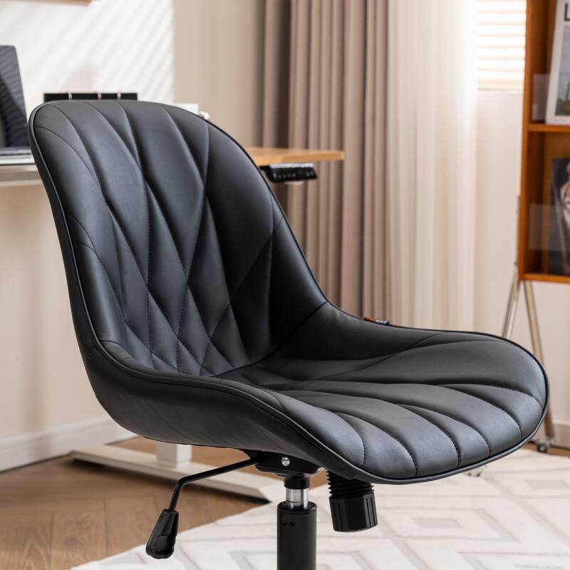Armless Swivel Office Chair, Faux Leather Task Chairs with Wheels