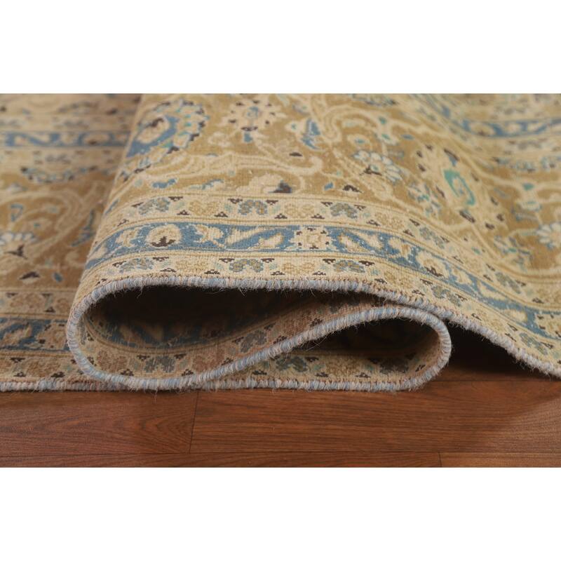 Hand Knotted Oriental 100% Wool Carpet Traditional Floral Beige & Ivories Kashan Area Rug - 13' 3'' X 9' 8''