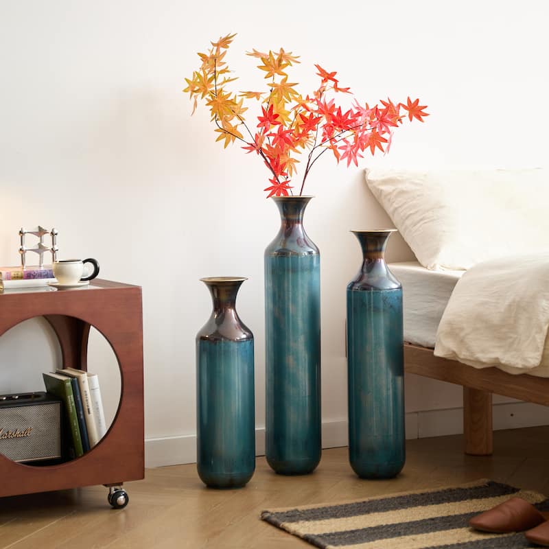 Floor Metal Vase Modern Style Droplet Shaped White Metal Vase 3-Piece Set Gorgeous Home Decoration Large Glazed Metal Vase