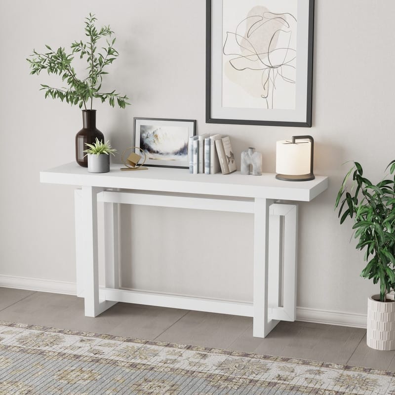 Modern Console Table Sofa Table with Concrete Top, 59'' Long Accent Entryway Table