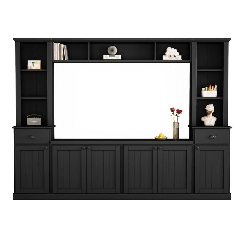 Entertainment Wall Unit Set with Bridge for TVs Up to 75", Ample Storage Space TV Stand with Adjustable Shelves, Media Console