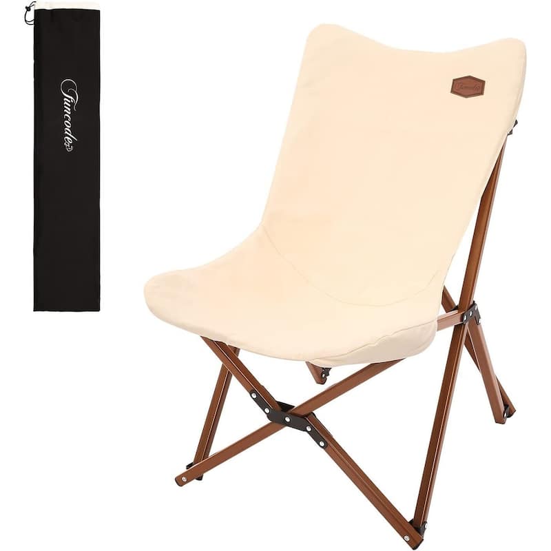 Portable Folding Canvas Camping Chair with Carry Bag for Camping, Beach, Picnic, Garden, Patio - 1-Pack Beige