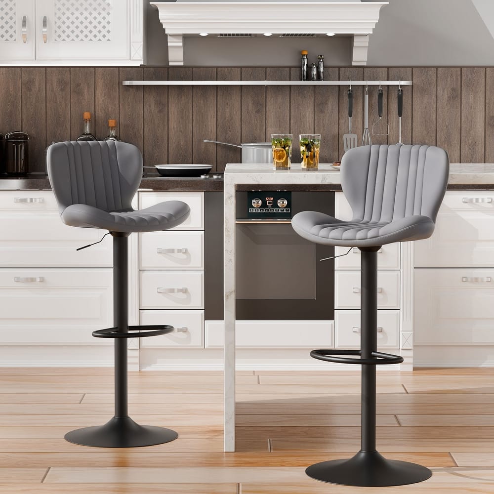 Scallop Swivel Bar Stool Set with Height-adjustable Seat - N/A