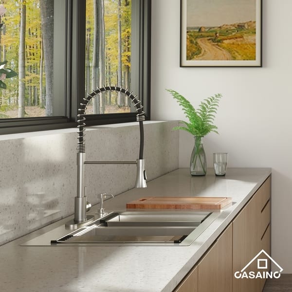 All-in-One Tight Radius Stainless Steel 25 in. 18-Gauge Single Bowl Dual Mount Kitchen Sink with Spring Neck Faucet