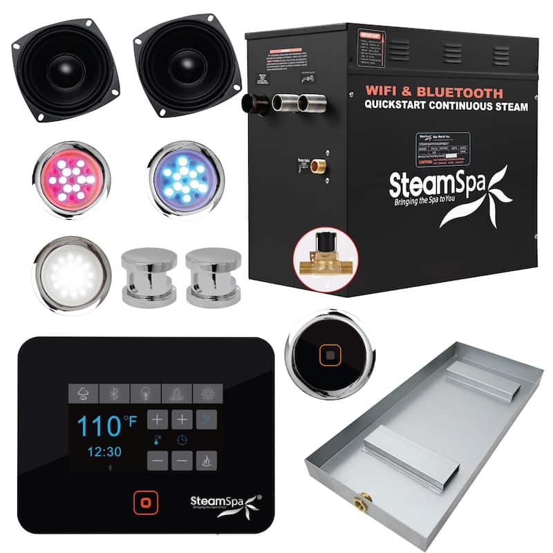 SteamSpa Black Series Bluetooth 12kW QuickStart Steam Bath Generator - Chrome