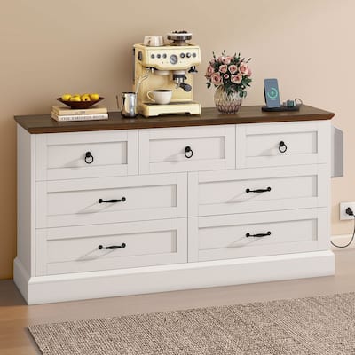 Moasis Farmhouse 59" 6 Drawer/7 Drawers Dresser Chest of Drawers Storage Organizer For Bedroom