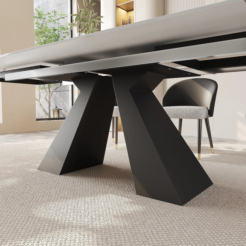 9 - Pieces Modern Minimalist 8 - Person Sintered Stone Extendable Dining Set