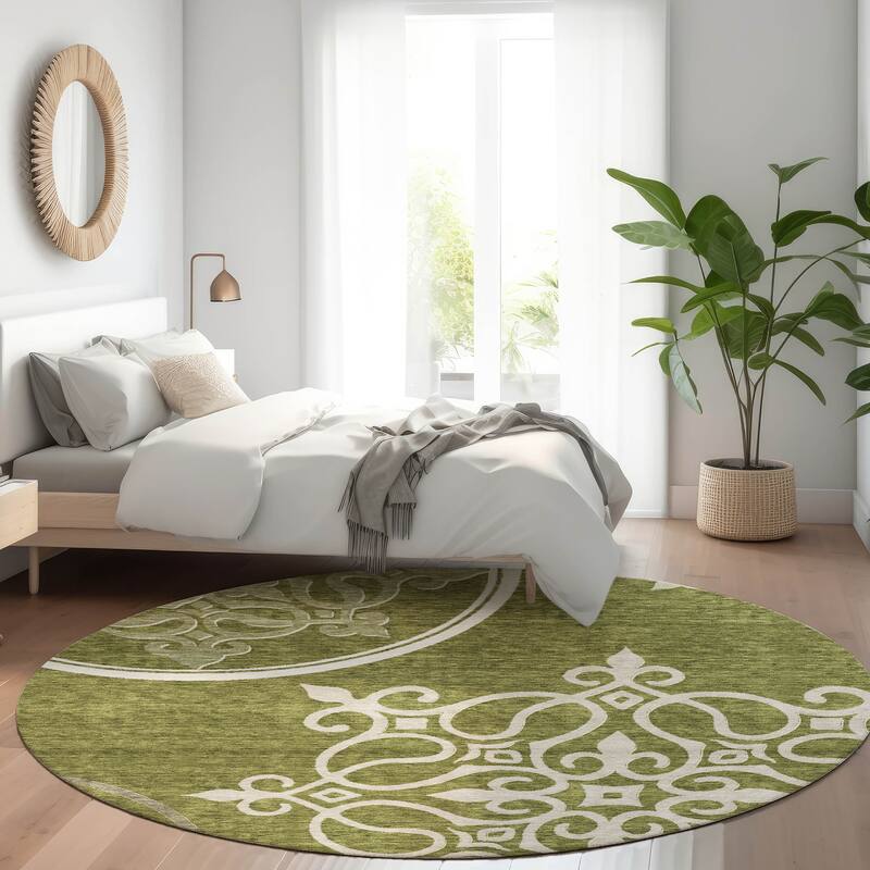 Premium Washable Super Soft Transitional Scroll Mayfield Rug - Olive - 8' x 8'