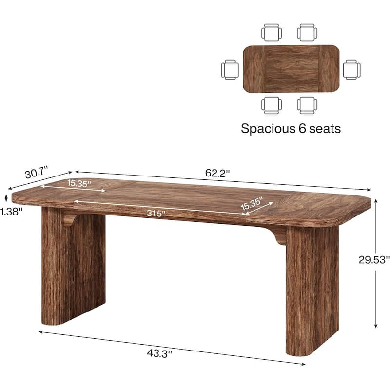 62-Inch Wood Dining Table for 4-6 People Modern Rectangular Kitchen Table for Dining Room Living Room
