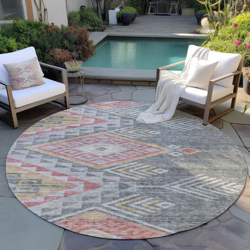Machine Washable Indoor/ Outdoor Boho Tribal Chantille Rug