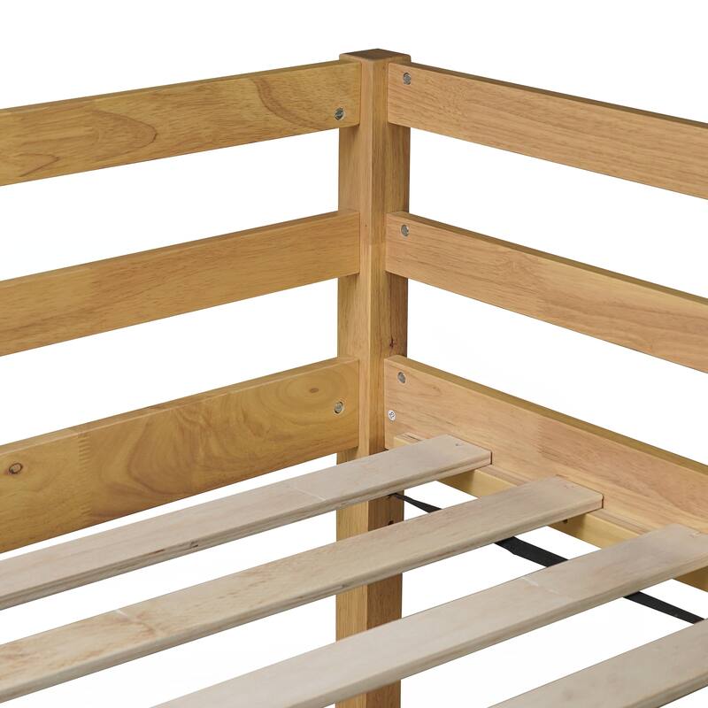 Solid Wooden, Rubber Wooden Twin Loft Bed with Ladder, Bed Platform of Strengthened Slats