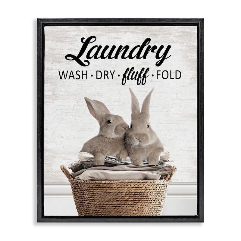 Stupell Bunnies & Laundry Basket Framed Floater Canvas Wall Art Design By Lettered and Lined - 25 x 31 - Black