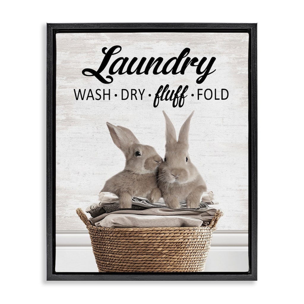 Stupell Bunnies & Laundry Basket Framed Floater Canvas Wall Art Design By Lettered and Lined