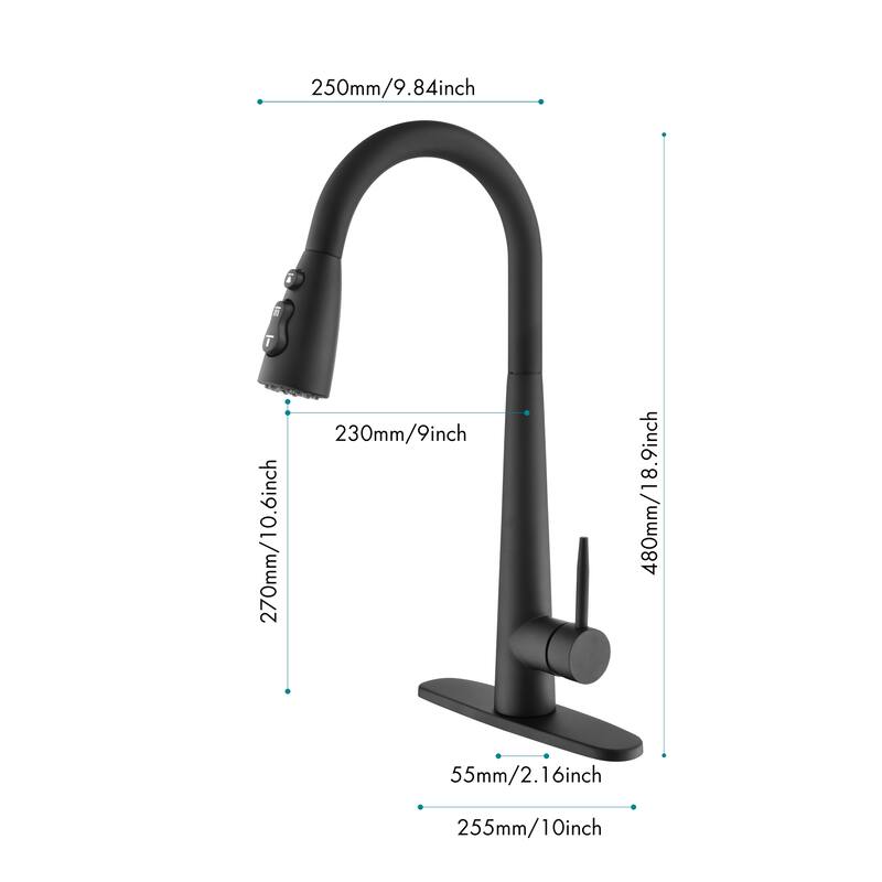 Single Hole Deck Mount Kitchen Faucets with Pull Down Sprayer
