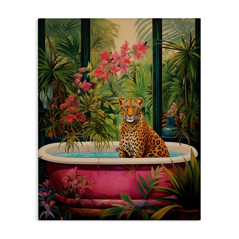 Stupell Leopard in Lush Tropical Bath Canvas Wall Art Design By Heidi Kuntz