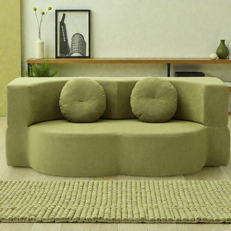 2 in 1 Folding Sofa Bed with Pillow, Twin Sleeper Floor Couch Futon Loveseat, No Assembly Required - Green