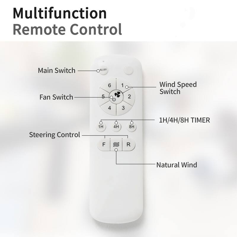 52 in. White Ceiling Fan with 3 ABS Blades, 6-Speed DC Motor, Remote, No Light, Indoor/Outdoor Use