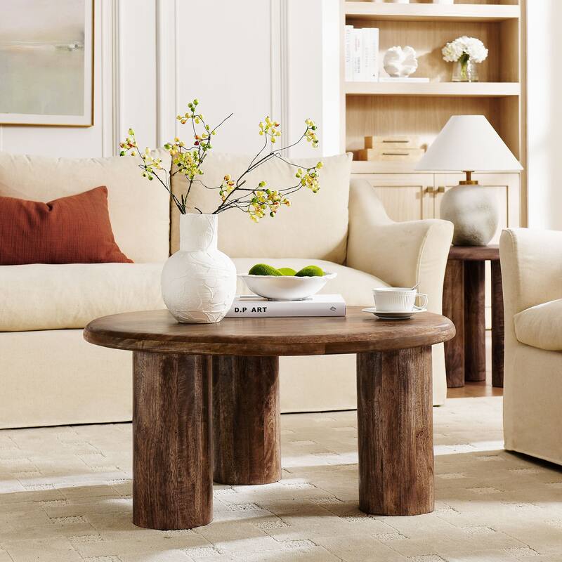 Mavina Round Mango Wood Coffee Table - Walnut