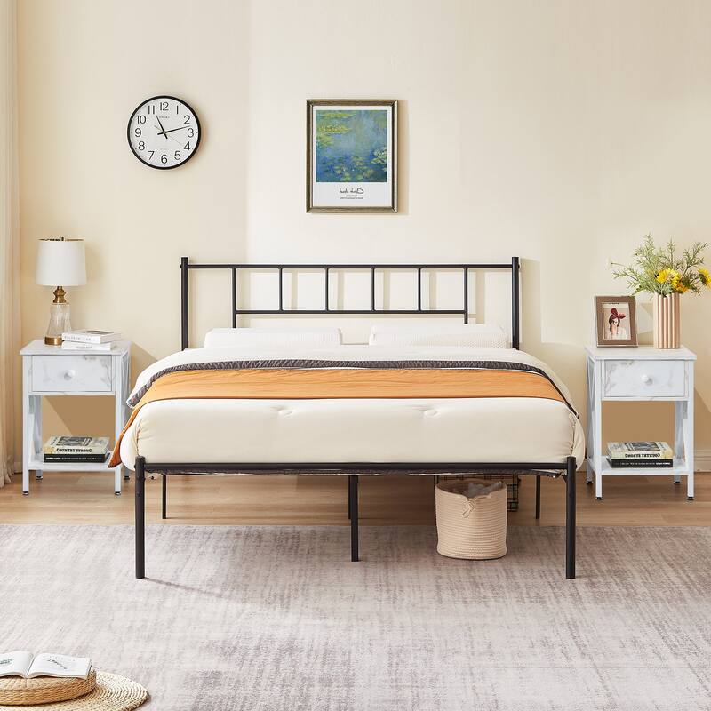 VECELO 3-Pieces Bed Frame with Wood Headboard and Modern Nightstands Set of 2