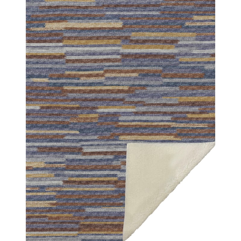 Premium Machine Washable ASB114 Modern Stripes Sherpa Throw Blanket