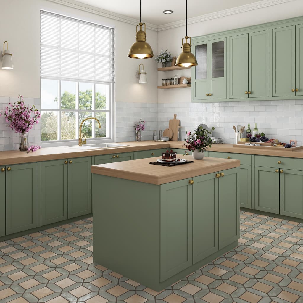 Merola Tile Picket Arendel Green with Terra Square 14-5/8" x 22-1/2" Porcelain Floor and Wall Tile