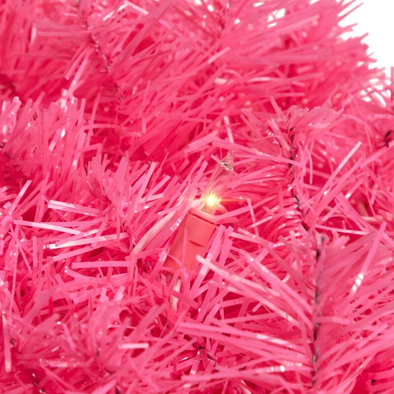 Pre-Lit Tinsel Artificial Christmas Wreath - 24" - Pink - Clear Lights