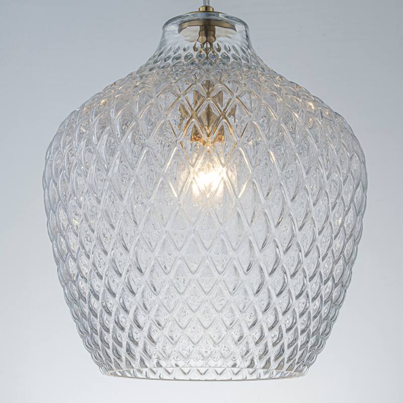 11" Modern Elegant 1-Light Gold Adjustable Pendant Lighting with Diamond-Pattern Glass Shade for Kitchen Island