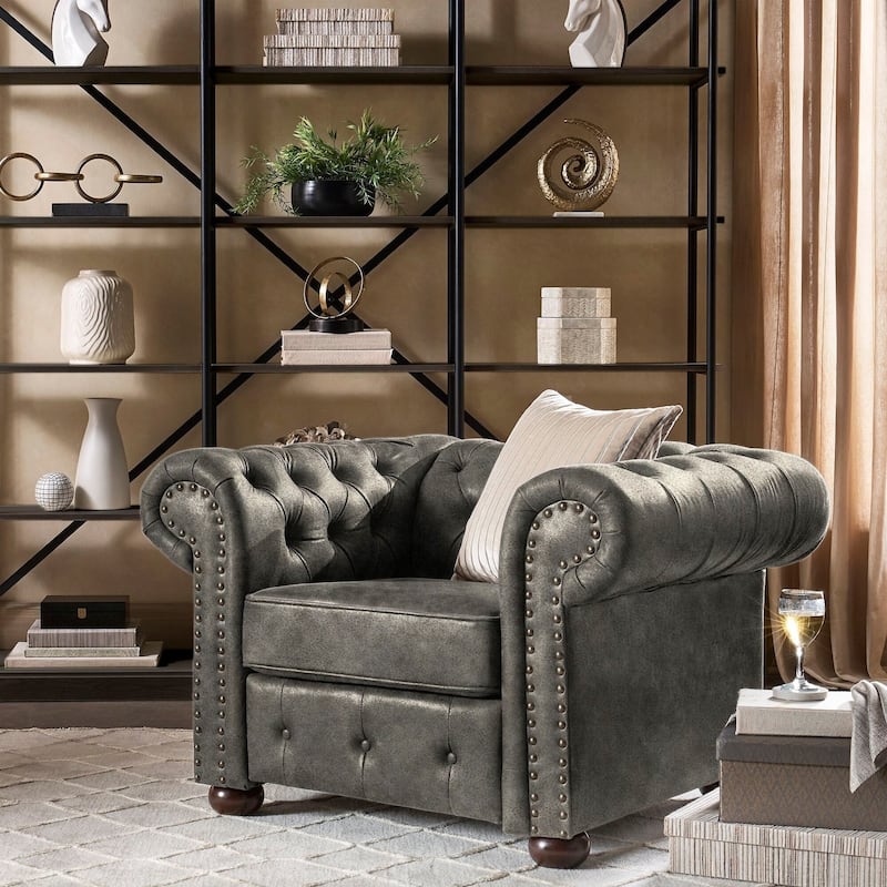 Knightsbridge Tufted Scroll Arm Chesterfield Chair by iNSPIRE Q Artisan