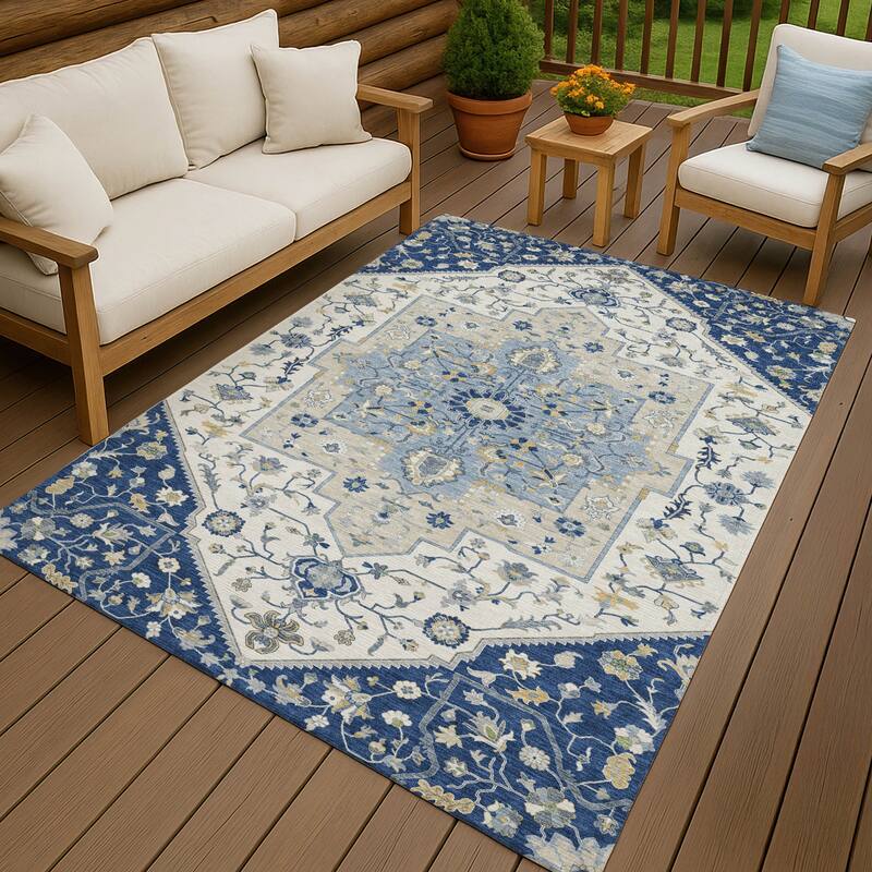 Machine Washable Indoor/ Outdoor Traditional Kolkata Chantille Rug